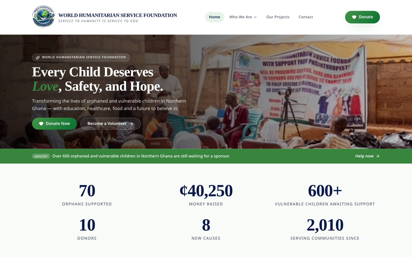 World Humanitarian Service Foundation screenshot